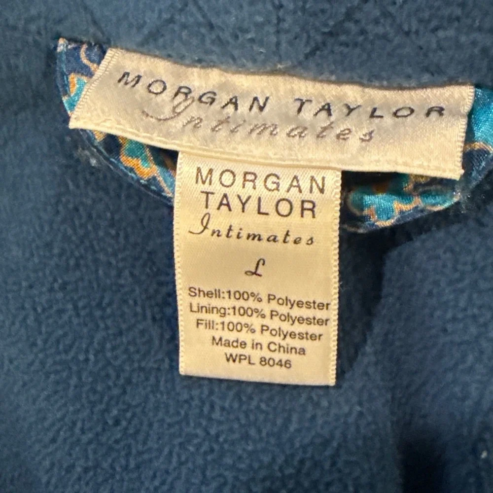 Morgan Taylor Intimates Blue Paisley Fleece Lined Long Wrap Robe Large WPL 8046